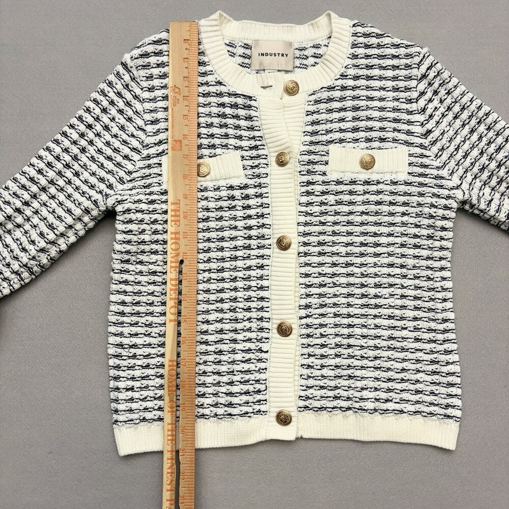 Industry Heavy Black & White Square Knit Gold Button Front Sweater Jacket M - Picture 13 of 13